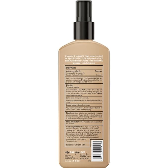 b.tan SPF 7 Sun Tanning Lotion Spray | Bronze In a Bottle - Outdoor Bronzing Spray Lotion, Packed with Argan Oil, Electrolytes, & Vitamin C, Vegan Friendly, Austrailian Brand, 8.45 Fl Oz