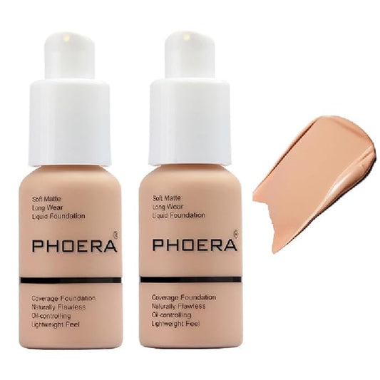 2 Pack PHOERA Foundation 103 Warm Peach Makeup,Full
