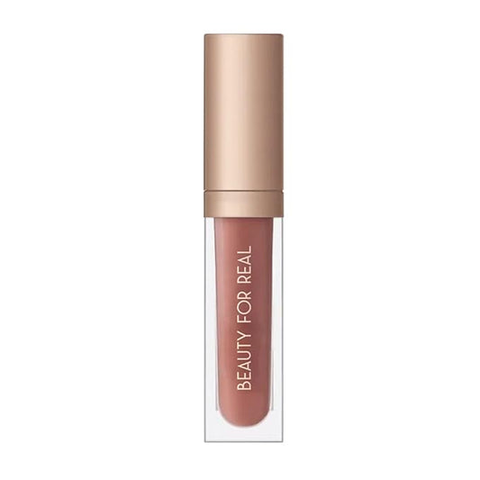 Beauty For Real Lip Gloss + Shine, Nudist - Beige Nude Pink - Non-Sticky Plumping & Hydrating Gloss - Light & Mirror In Cap - Contains Marine Collagen - 0.15 fl oz