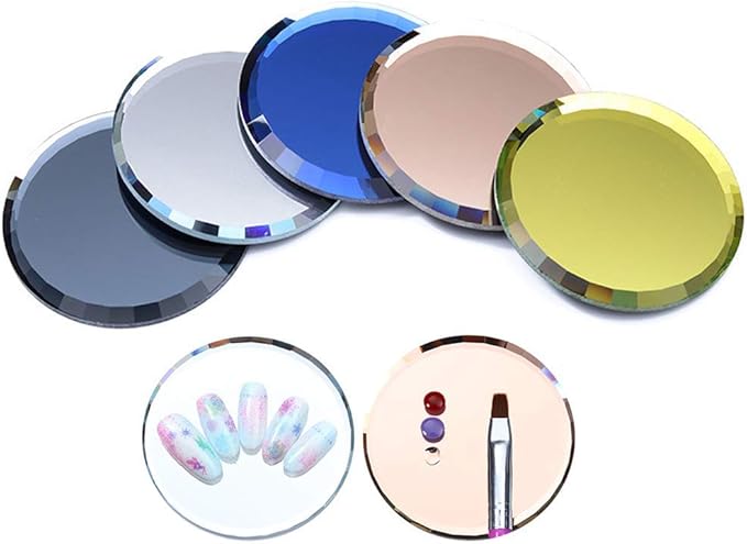 5Pcs Mirror Empty Nail Art Palettes Plate Round