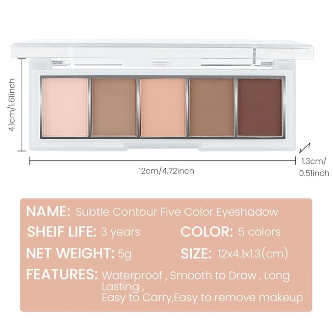 5 Colors Matte Eyeshadow Makeup Palette,Nude Pink Light Dark Brown Taupe Highly Pigmented Natural Neutral Eye Shadow Palette,Long Lasting Waterproof Naturing-Looking Women Girls Eye Shadow,Blendable