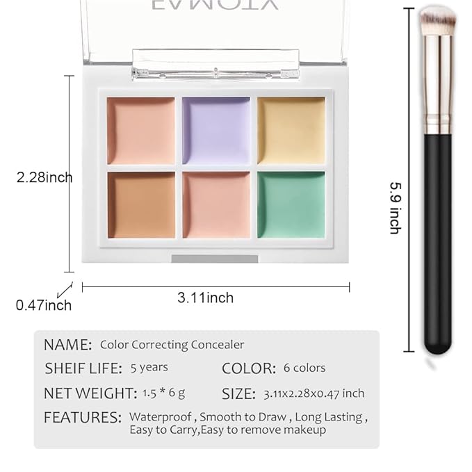 6 Color Correcting Concealer Palette With Concealer Brush,