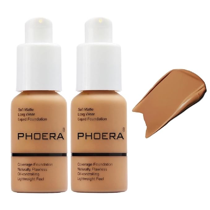 2 Pack PHOERA Foundation 106 Warm Sun Makeup,Full