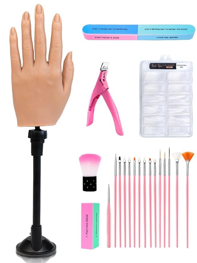 Silicone nail practice hand for