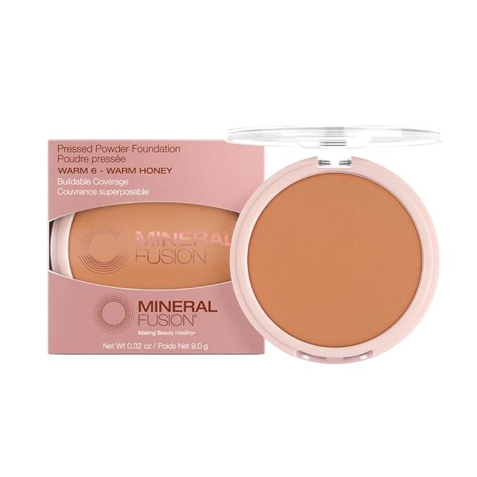 Mineral Fusion Pressed Powder Foundation, Warm 6 - Hypoallergenic, Cruelty-Free, 0.32 Oz