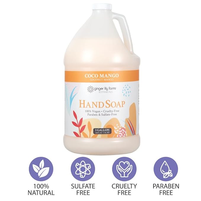 Ginger Lily Farms Botanicals All-Purpose Liquid Hand Soap Refill, Coco Mango, 100% Vegan & Cruelty-Free, Coconut Mango Scent, 1 Gallon (Pack of 4)