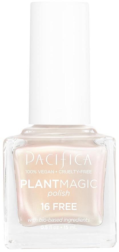 Pacifica Natural Nail Polish – Plant Magic Pearl White Nail Polish 16-Free Bio-Sourced Formula with Long-Lasting Vibrant Colors for Glossy, Chip-Resistant Nails, Vegan & Cruelty-Free, Fluff It Up