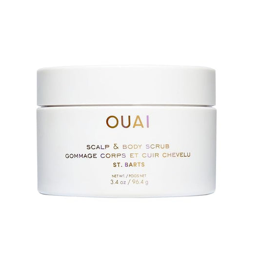 OUAI Scalp & Body Scrub, St. Barts Travel Size - Exfoliating Body Scrub with Sugar & Coconut Oil Blend for Smooth, Moisturized Skin - Gentle Scalp Scrub for Removing Product Build Up (3.4 oz)