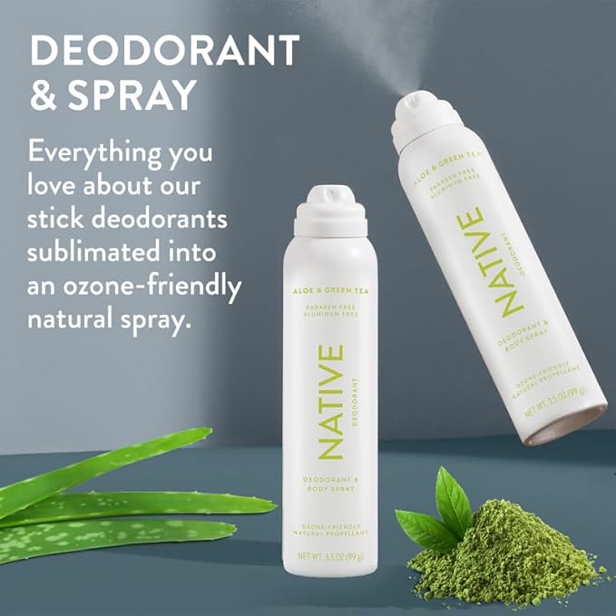 Native Deodorant & Body Spray Contains Naturally Derived Ingredients | Deodorant for Women and Men, All Day Odor Protection, Aluminum and Hydrocarbon Propellant Free | Aloe & Green Tea