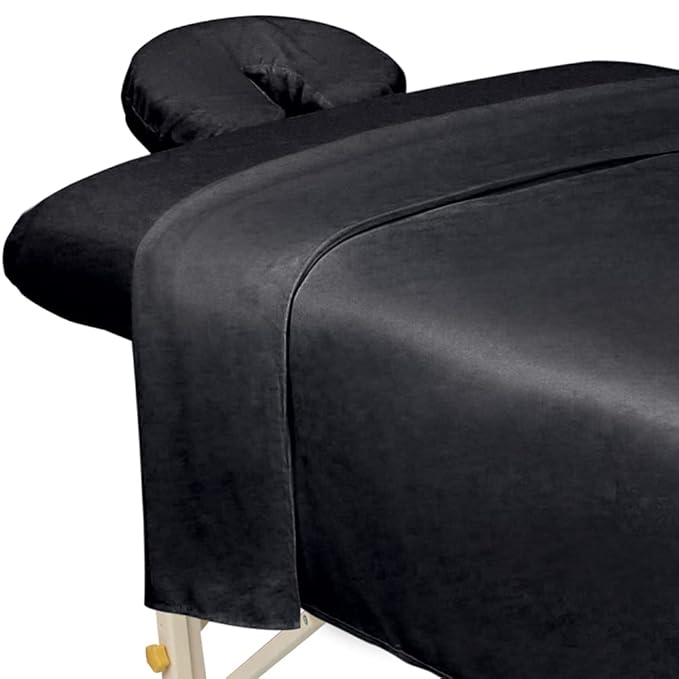 ForPro Professional Collection Premium Microfiber 3-Piece Massage Sheet Set, Black, Ultra-Light, Stain, and Wrinkle-Resistant Includes Massage Flat and Fitted Sheet and Massage Face Rest Cover