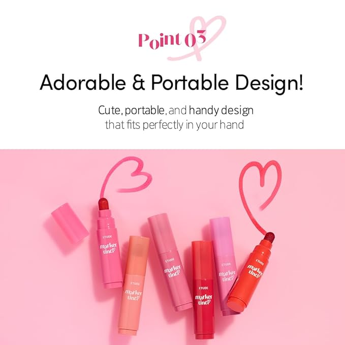 ETUDE Dear Darling Marker Tint #8 Cherry Punch (5g) | Hydrating & Long Lasting Lip Stain | High Pigmented Lip Maker with Easy Drawing Tip | Korean Daily Lip Tint, Korean Makeup, Kbeauty