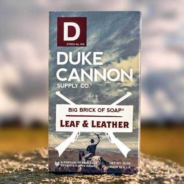 Duke Cannon Supply Co. Big Brick of Soap Bar for Men Leaf + Leather (Amber & Woodsy Scent) Multi-Pack - Superior Grade, Extra Large, Masculine Scents, All Skin Types, Paraben-Free, 10 oz (3 Pack)