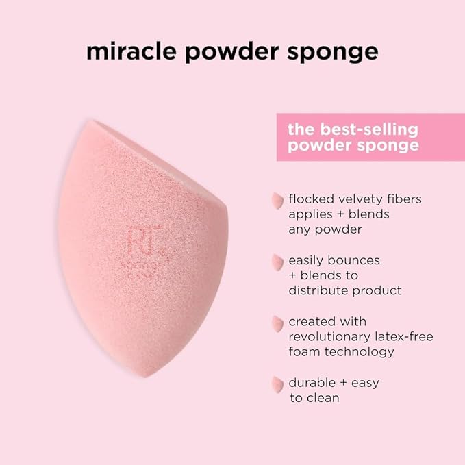 Real Techniques 6 Pack Assorted Makeup Blending Sponges, 3 Miracle Makeup Sponges, For Blending, Baking, And Setting, Use With Foundation & Powder, Dewy or Matte Finish, Cruelty-Free