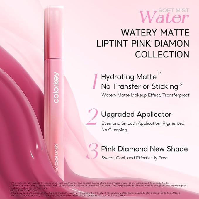 COLORKEY Soft Matte Water Tint | Matte Finishs | Long-Lasting | Moist Fit Without Stickiness | Moisturized | Waterproof (P333 Milk Pink)
