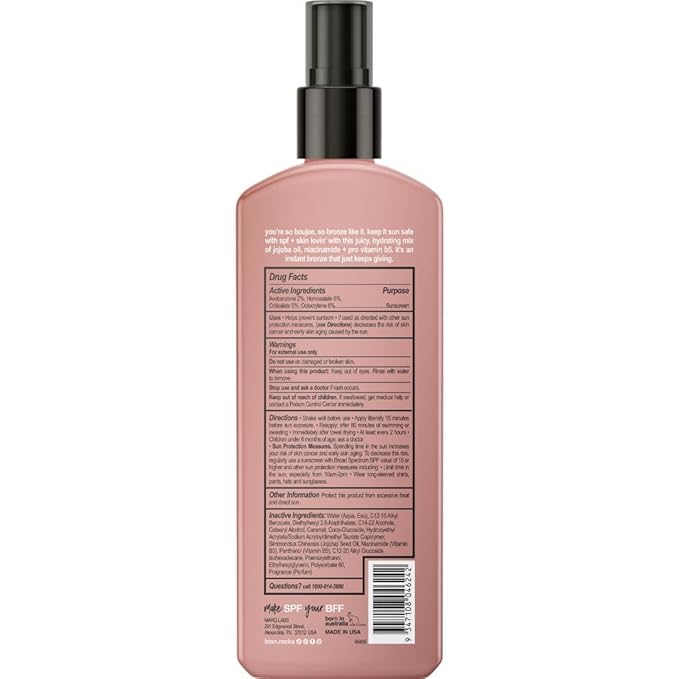 b.tan SPF 15 Sun Tanning Lotion Spray | Bronzed and Boujee - Outdoor Bronzing Spray Lotion, Packed with Jojoba Oil, Niacinamide, & Pro Vitamin B5, Vegan Friendly, Austrailian Brand, 8.45 Fl Oz