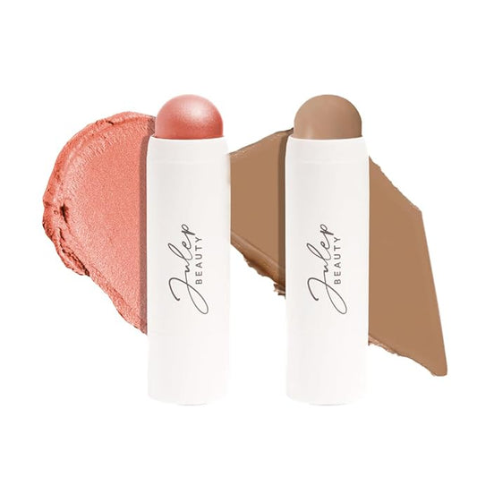 Skip The Brush Contour Duo - Cream to Powder Multi-Purpose Makeup Sticks - Pigmented, Buildable Color- Rose Gold + Cool Taupe