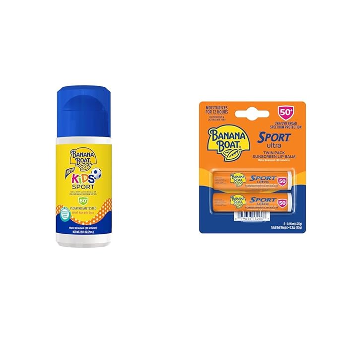 Banana Boat Kids Sport Sunscreen Roll On SPF 60, 2.5oz and Lip Balm SPF 50 Twin Pack | Kids Sunscreen Roller and Lip Sunblock