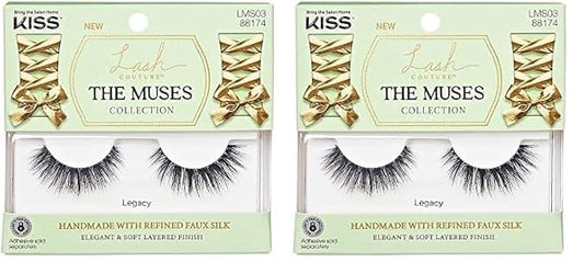 KISS Lash Couture The Muses Collection False Eyelashes, Legacy', 12 mm, Handmade, Refined Faux Silk, Contact Lens Friendly, Easy to Apply, Includes 1 Pair Reusable Strip Lashes (Pack of 2)