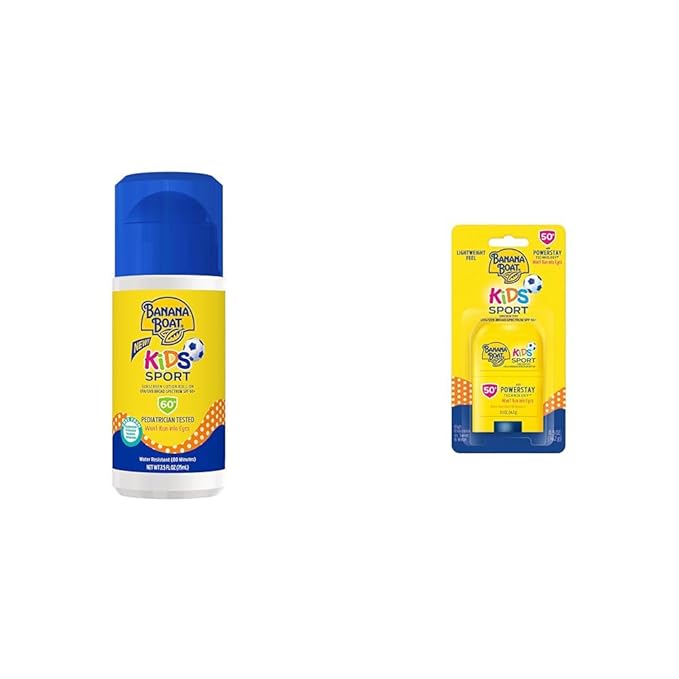 Banana Boat Kids Sport Sunscreen Roll On SPF 60 2.5oz and Stick SPF 50 0.5oz Travel Size Sunscreen