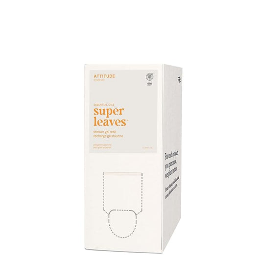 ATTITUDE Body Wash with Essential Oils, EWG Verified Shower Gel, Dermatologically Tested, Plant and Mineral-Based, Vegan Personal Care, Petitgrain and Jasmine, Bulk Refill, 67.62 Fl Oz