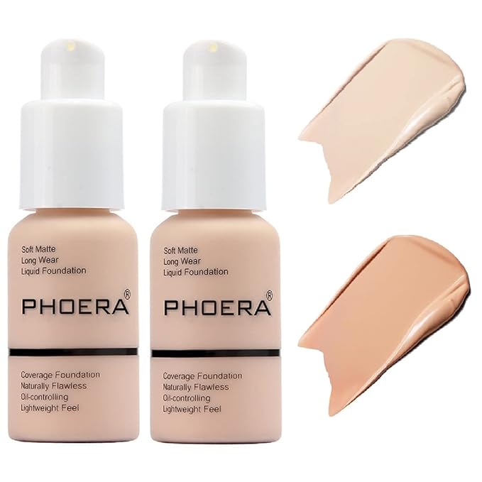 2 Pack PHOERA Foundation,Flawless Soft Matte Liquid Foundation