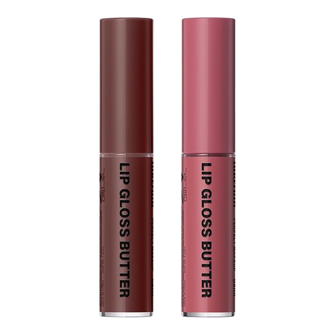 Butter Gloss Lip Gloss Set,Moisturizing Nourishing Hydrating Lip Glaze,Glass Lip Lipstick,Non-Sticky Lip Gloss,Lip Plumping Oil-Pack Of 2 (04 Oolong Milk Tea and 06 White Peach Juice)