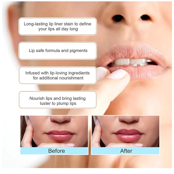 GECOMO Lip Liner Peel Off Lip Liner Tattoo, Peel Off Lip Stain, Long Lasting Lip Stain Peel Off Lip Liner Tattoo Highly Pigmented Lip Tint Stain - Dark Brown