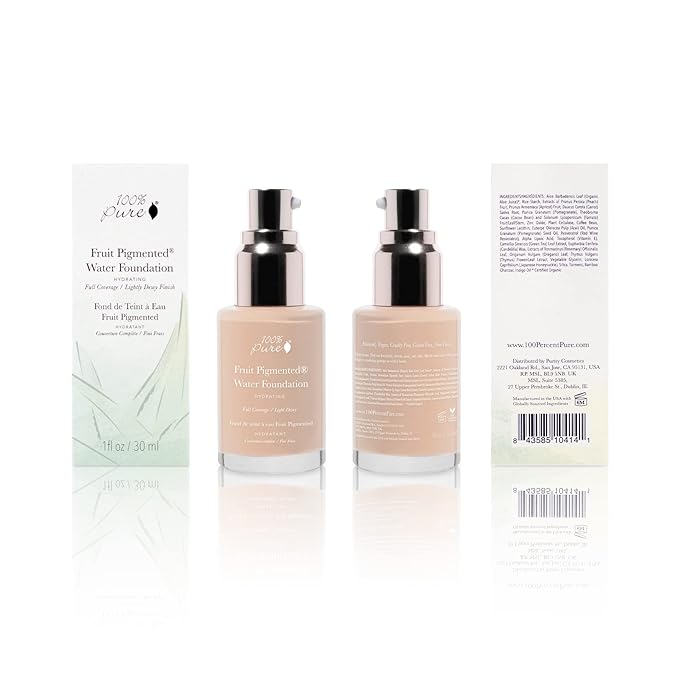 100% PURE Water Foundation Full Coverage Hydrating Makeup, Fl Oz