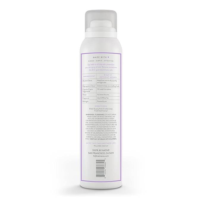 Native Deodorant & Body Spray Contains Naturally Derived Ingredients | Deodorant for Women and Men, All Day Odor Protection, Aluminum and Hydrocarbon Propellant Free | Lilac & White Tea