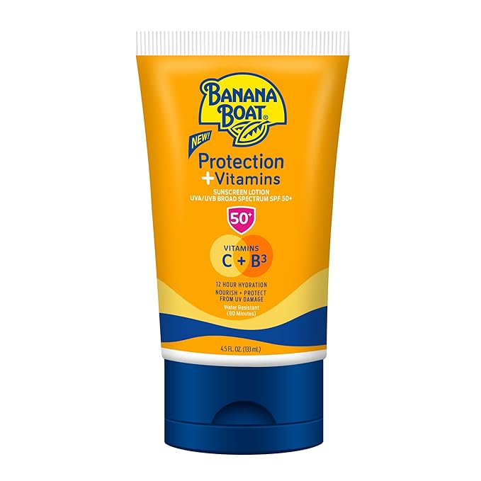 Banana Boat Protection + Vitamins Sunscreen Lotion SPF 50, 4.5 oz - Nourishing, Moisturizing, Vitamin C, Niacinamide, Water Resistant, Dermatologist Tested