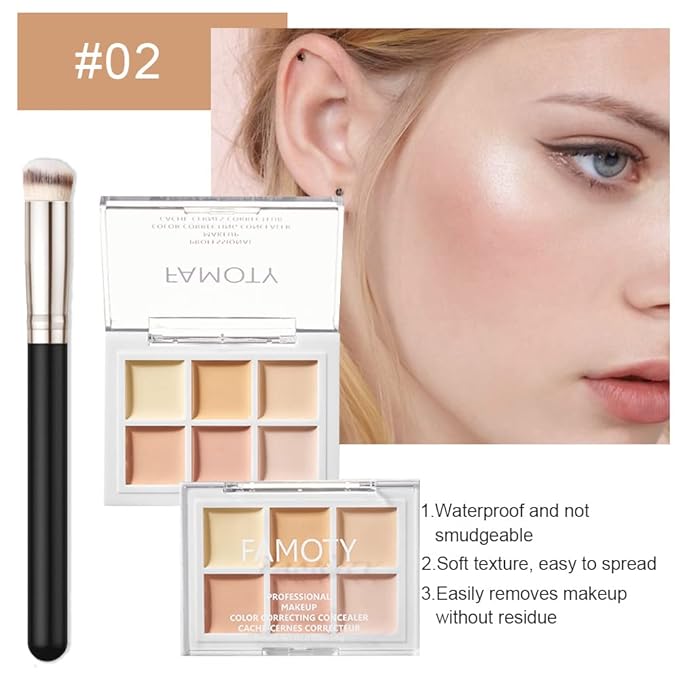 6 Color Correcting Concealer Palette With Concealer Brush,