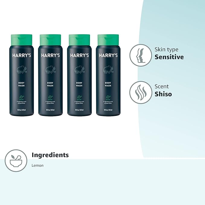 Harry's Men's Body Wash - Shiso - 16 Fluid Ounce, Pack of 4 (Packaging May Vary)