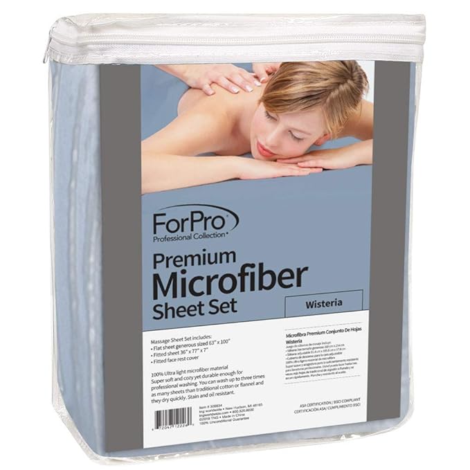 ForPro Professional Collection Premium Microfiber 3-Piece Massage Sheet Set, Wisteria, Ultra-Light, Stain, and Wrinkle-Resistant Includes Flat, Fitted Sheet and Massage Face Rest Cover