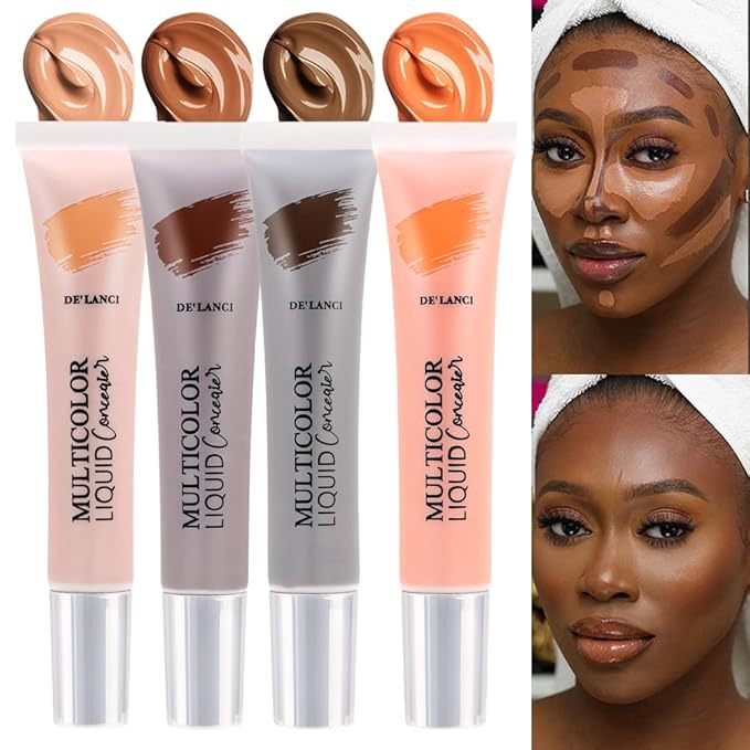 Liquid Concealer Makeup 4Pcs,Corrector Foundation for Black Women 0.67 oz