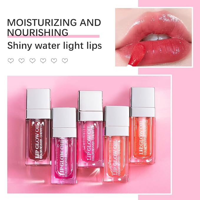 Hydrating/Moisturizing Lip Glow Oil Gloss Transparent Toot Lip Oil Tinted Non-Sticky Nourishing Long Lasting Repairing Lightening Lip Lines and Dry Lips Lip Care Products (PINK) 0.2 OZ