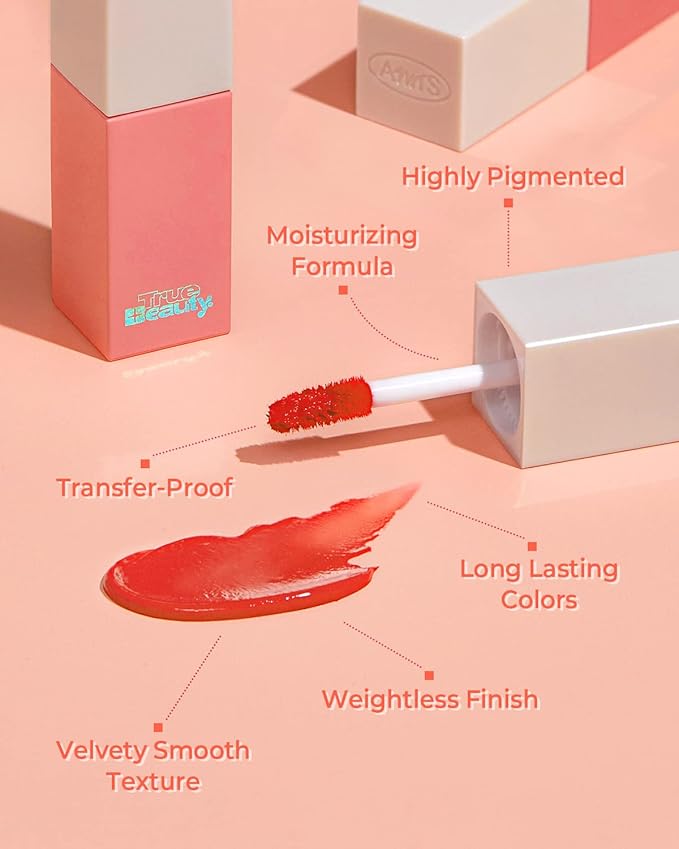 AMTS Webtoon True Beauty - 02 Some Sweet | Coral Lip Tint Stain | High Pigment Liquid Shine Non-Sticky Long-Wearing Long-Lasting | Korean Webtoon True Beauty Cute Coral Makeup