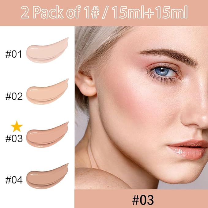 2 Pack Liquid Foundation Cream with Foundation Brush