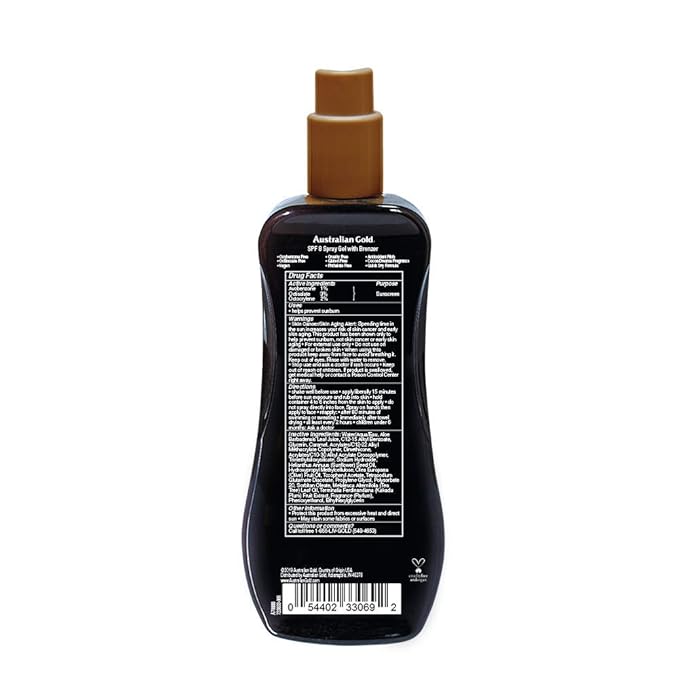 Australian Gold Spray Gel Sunscreen with Instant Bronzer SPF 8, 8 Ounce | Moisturize & Hydrate Skin | Broad Spectrum | Water Resistant | Non-Greasy | Oxybenzone Free | Cruelty Free