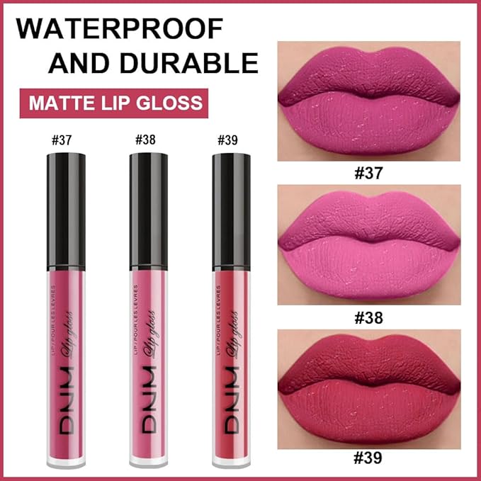 evpct 3Pcs Rose red plum Warm pink Deep cranberry Matte Liquid Lipstick Set for Women 24-hour Matte Lipstick Lip Stain Gloss Long Lasting 24 Smudge Waterproof labiales mate larga duracion 24
