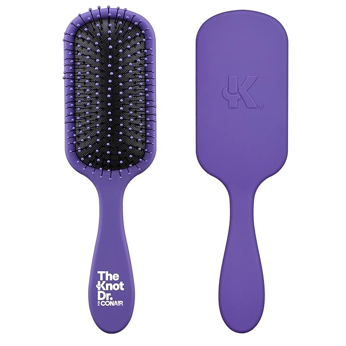 The Knot Dr. hair brush by Conair - Detangling hair brush - Removes Knots and Tangles in wet or dry hair - curly hair brush - Purple