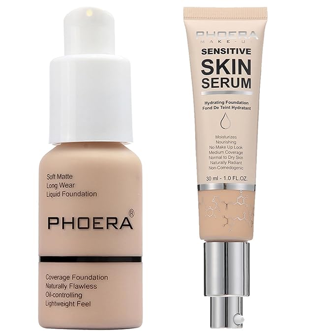 PHOERA Foundation Full Coverage,and Medium Coverage 2024 New Flawless Complexion(102+N02/Nude+Nude)