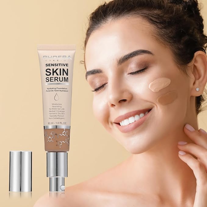 PHOERA Hydrating Essence Foundation,Waterproof and Light Long Lasting Buff Beige)