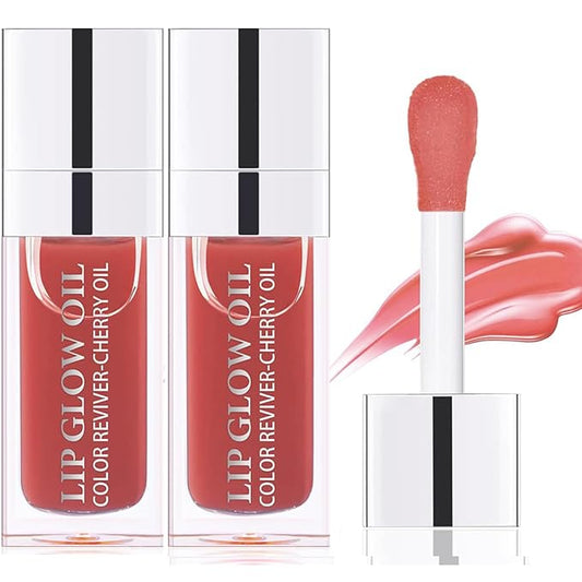 2PCS Hydrating Lip Glow Oil, Plumper Gloss, Moisturizing Oil, No-Sticky Transparent Plumping Gloss Tinted Balm for Care and Dry Lips (2PCS Rosewood)