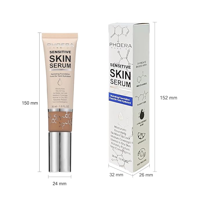 PHOERA Essence Foundation,Hydrating Waterproof and Light Long Lasting (N01 Porcelain)