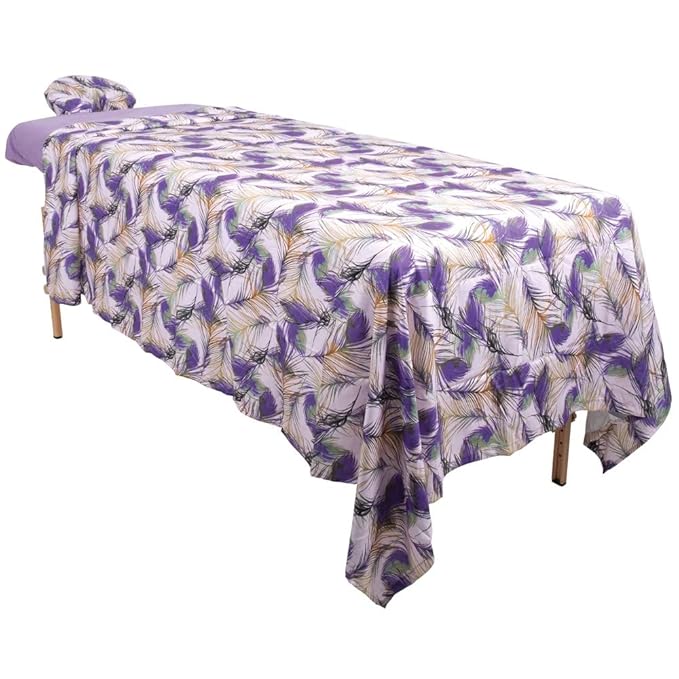 ForPro Professional Collection Designer Microfiber 3-Piece Massage Sheet Set, Purple Whisp with Lavender, Ultra-Light, Stain, and Wrinkle-Resistant Includes Flat and Fitted Sheet and Face Rest Cover