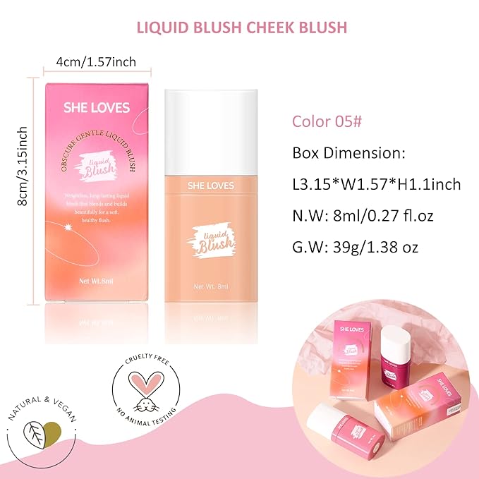 Liquid Blush Makeup, Liquid Blush for Cheeks, Cream Oz (05#)