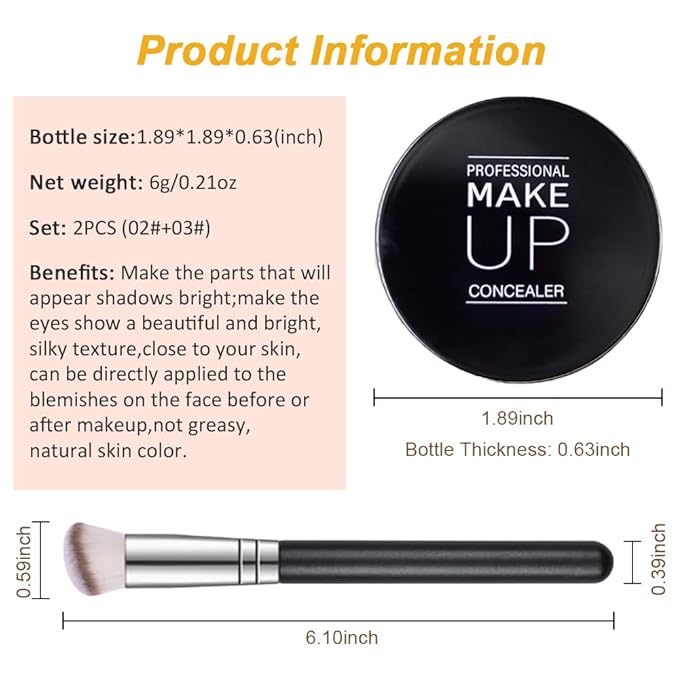 Kaely 2Pcs Pot Concealer Full Coverage Set,under Eye Correcting Concealer,02+03