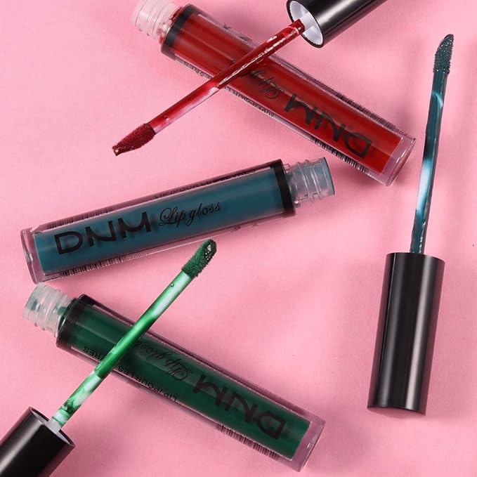 evpct 3Pcs Dark Color Colored Red Emerald Green Matte Liquid Lipstick Make up Set 24 Hour Long Lasting Waterproof Smudge Proof Deep red Green Liquid Lipstick Matte Lip Stain Gloss Liner Kit 8