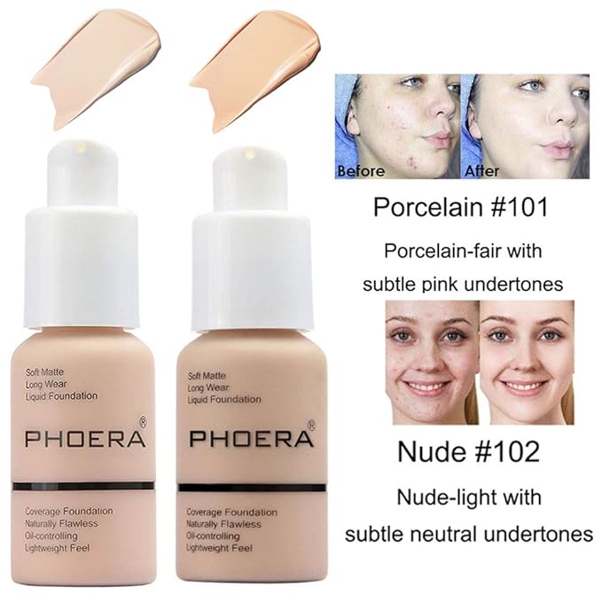 2 Pcs Liquid Foundation 101 and 102 with & Nude) 30ml