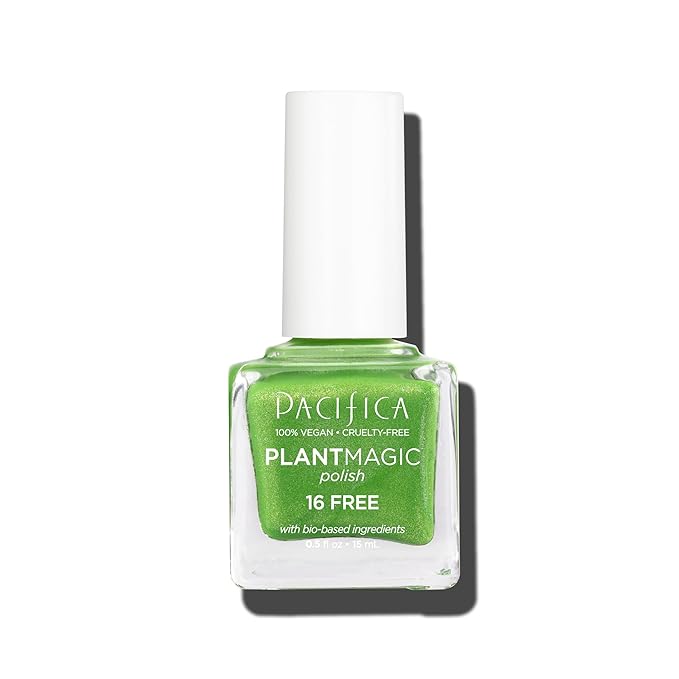 Pacifica Natural Nail Polish – Plant Magic Glitter Green Polish - Plant Based, Non-Toxic & Clinically Tested - Lasting Colors, Glossy Chip-Resistant, Clean Beauty Dermatologist Approved, Green Goddess